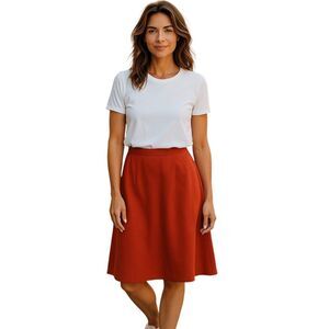 David Craig Red Midi A-Line Skirt w/ Pockets